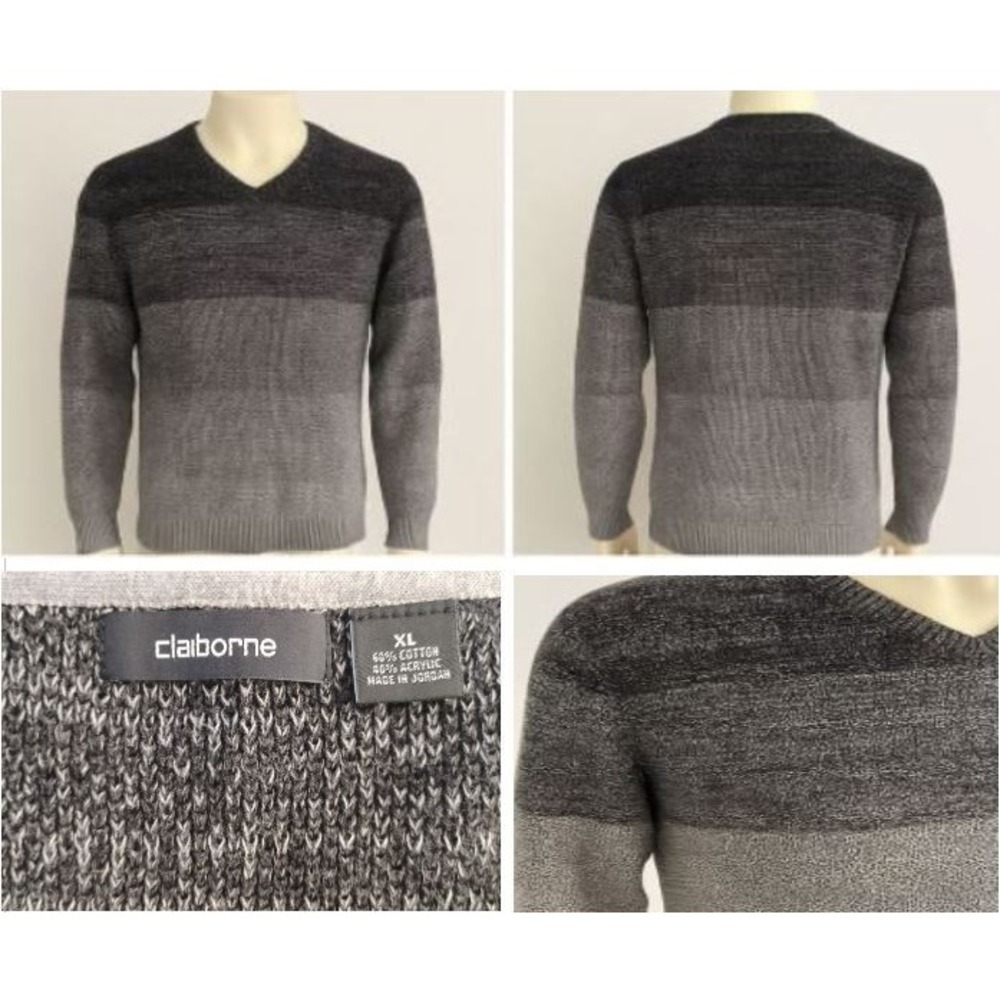Claiborne Sweater XL Men Dark Ombre V neck Pullover Tunic Dark Academia Casual